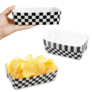 Paper Food Trays Race Car Birthday Party Supplies Black and White Checker Nacho Trays Paperboard  Racing Flag Hot Dog Trays