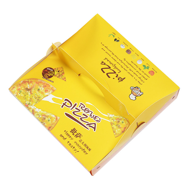 Wholesale white cardboard yellow portable pizza packaging takeaway cake food grade folding box