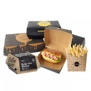 Custom design inch disposable mini cardboard take away kraft fast food french fries hamburger burger packaging boxes