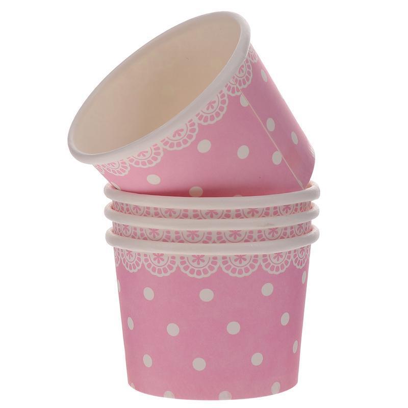 Home Supplies Lace Dot Pattern Disposable Ice Cream Bowl Yogurt Popsicle Paper Cup Without Lid