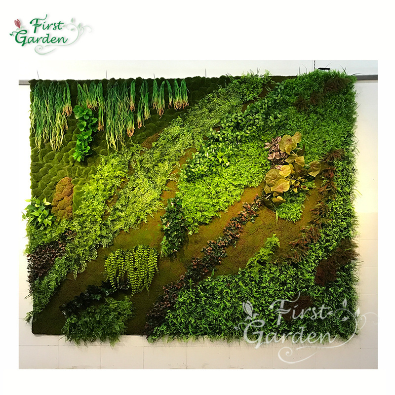 Artificial ferns moss green grass leaves foliage wall mat faux plant wedding decoration for  vertical grass wall roll up