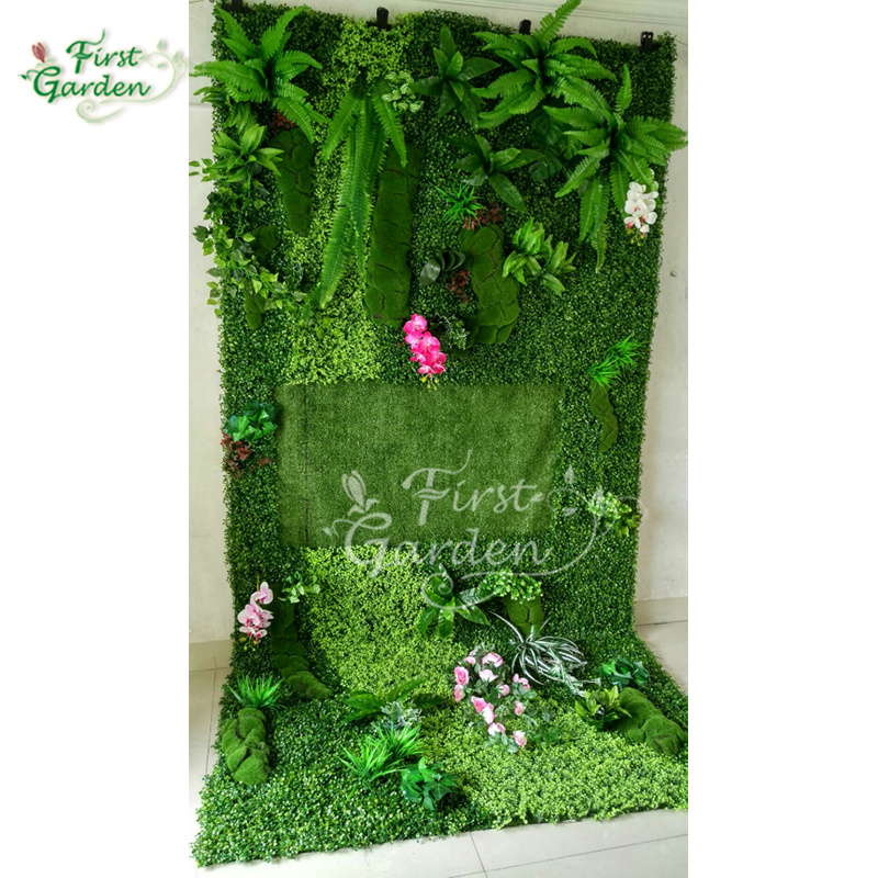 High quality tropical plants artificial plastic ferns crepe flowers hang orchid vertical plant green wall wedding decoration