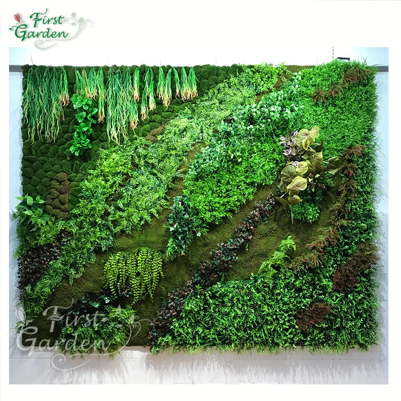 Artificial ferns moss green grass leaves foliage wall mat faux plant wedding decoration for  vertical grass wall roll up