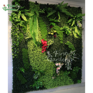 High quality tropical plants artificial plastic ferns crepe flowers hang orchid vertical plant green wall wedding decoration