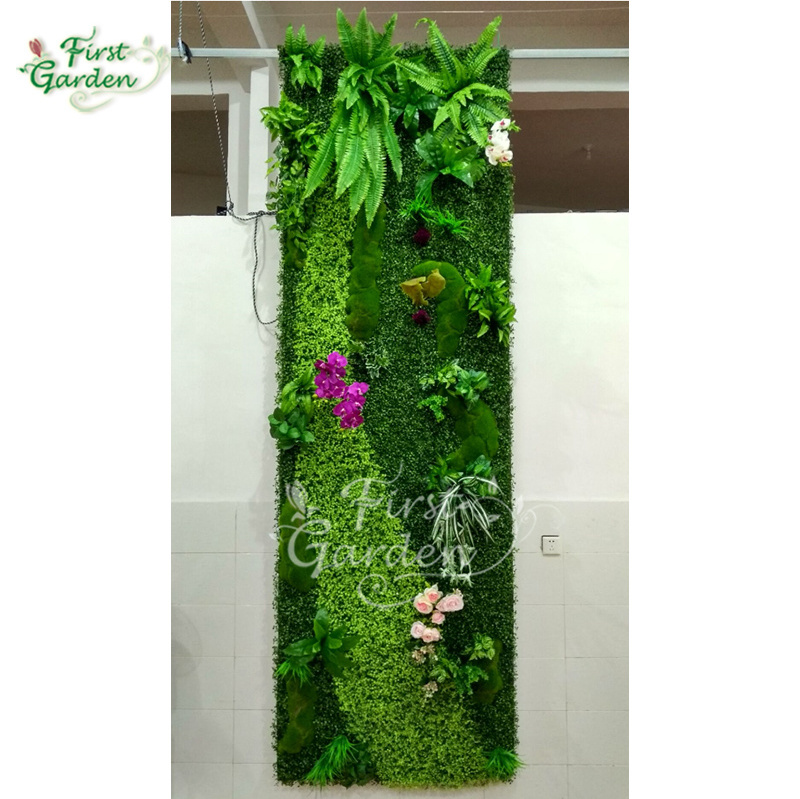 High quality tropical plants artificial plastic ferns crepe flowers hang orchid vertical plant green wall wedding decoration