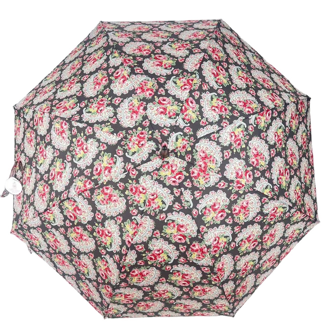 Lightweight maple fiberglass Wood Umbrella with flower Polyester Sun and Rain Protection UPF50+