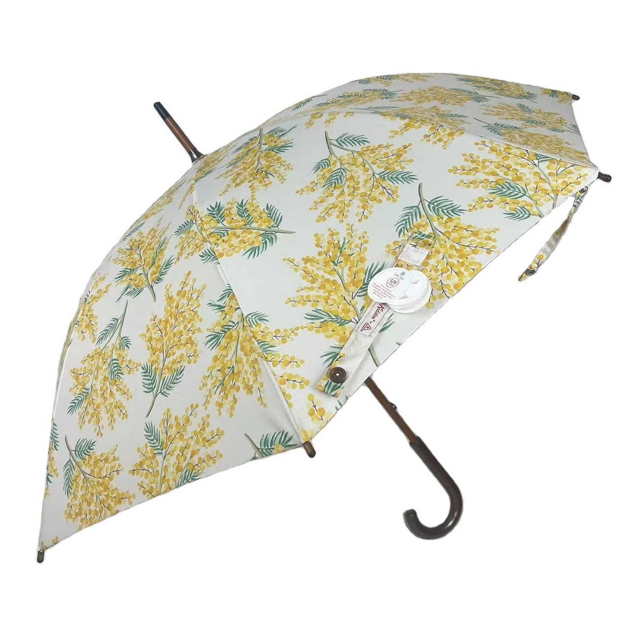 Lightweight maple fiberglass Wood Umbrella with flower Polyester Sun and Rain Protection UPF50+