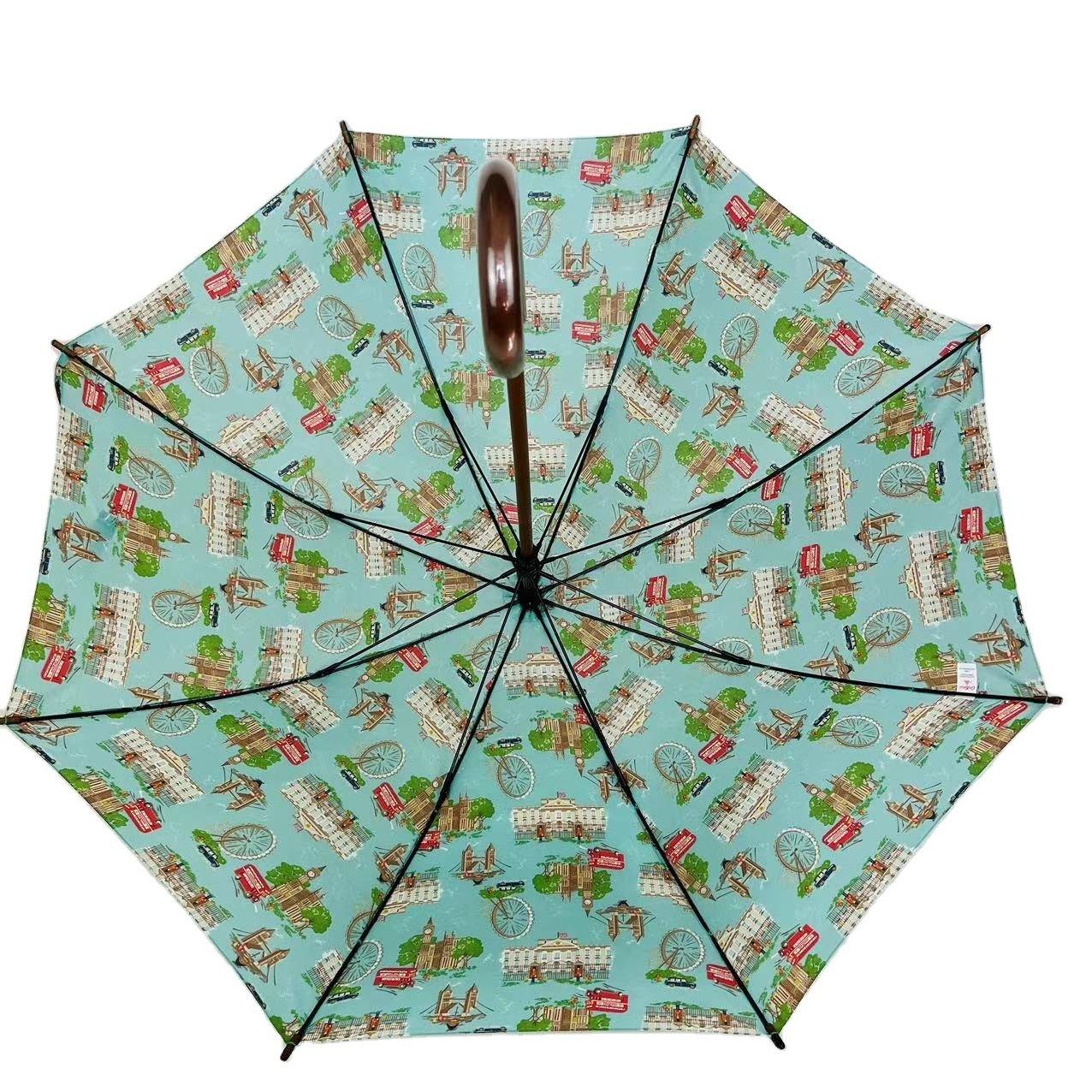 Lightweight maple fiberglass Wood Umbrella with flower Polyester Sun and Rain Protection UPF50+