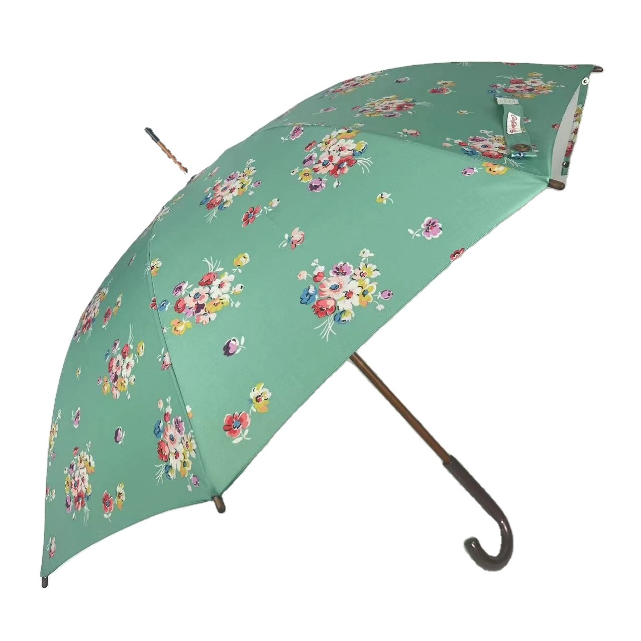 Lightweight maple fiberglass Wood Umbrella with flower Polyester Sun and Rain Protection UPF50+