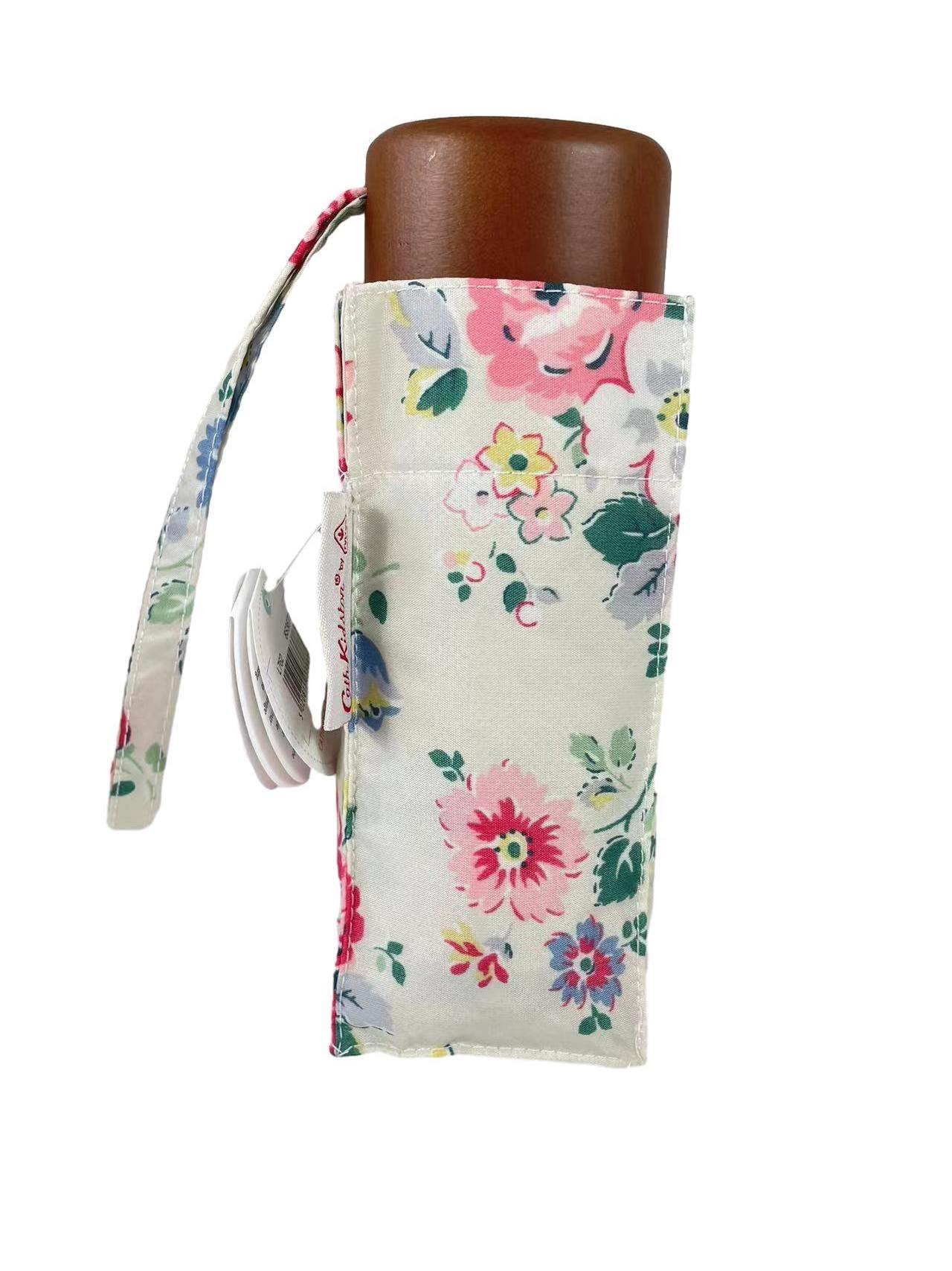 Tiny Five Folding Wooden Umbrella with Pocket Aluminium Sun and Rain Protection Flower Print Design