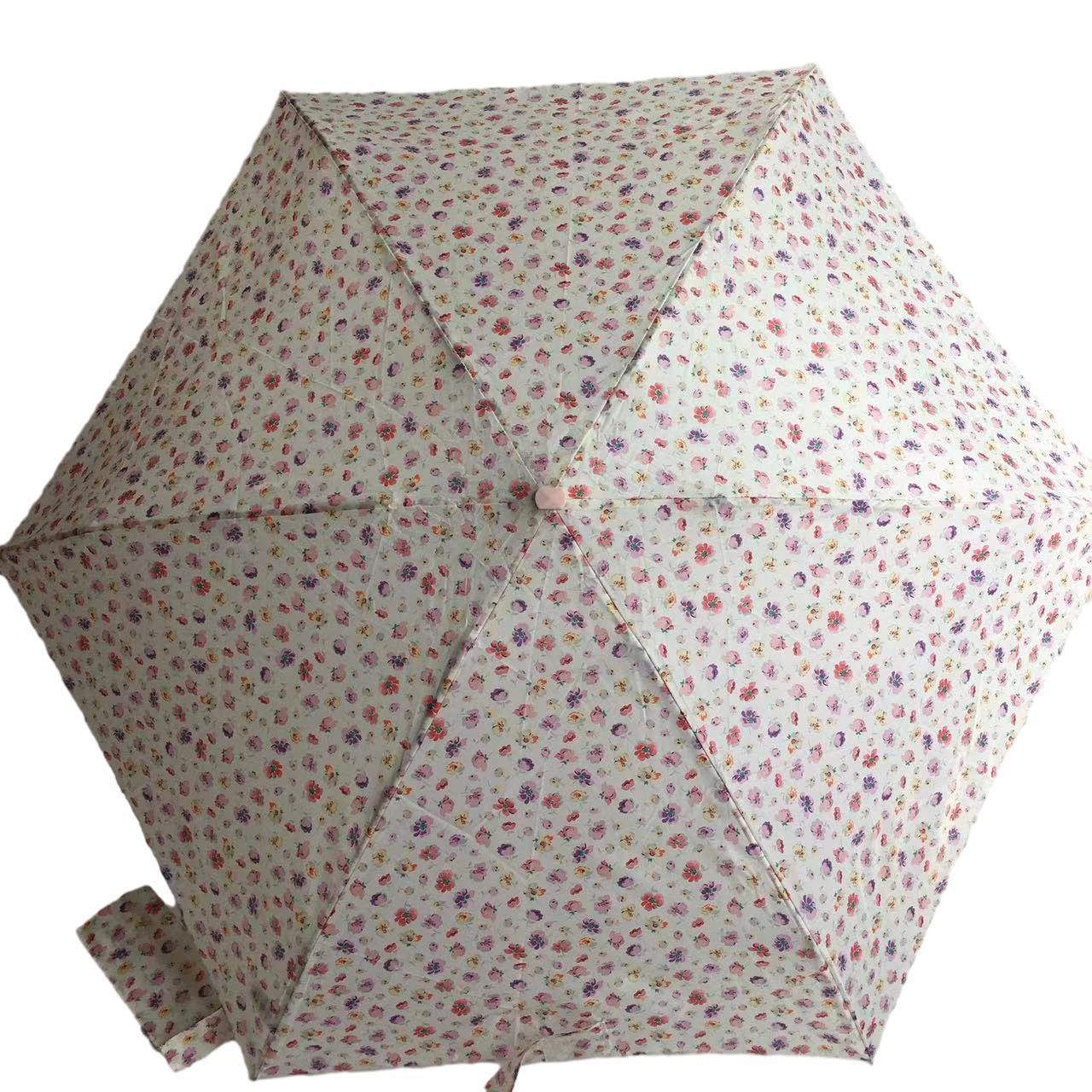 Tiny Five Folding wooden Aluminium Umbrella with Pocket Sun and Rain Protection Flower Print Design