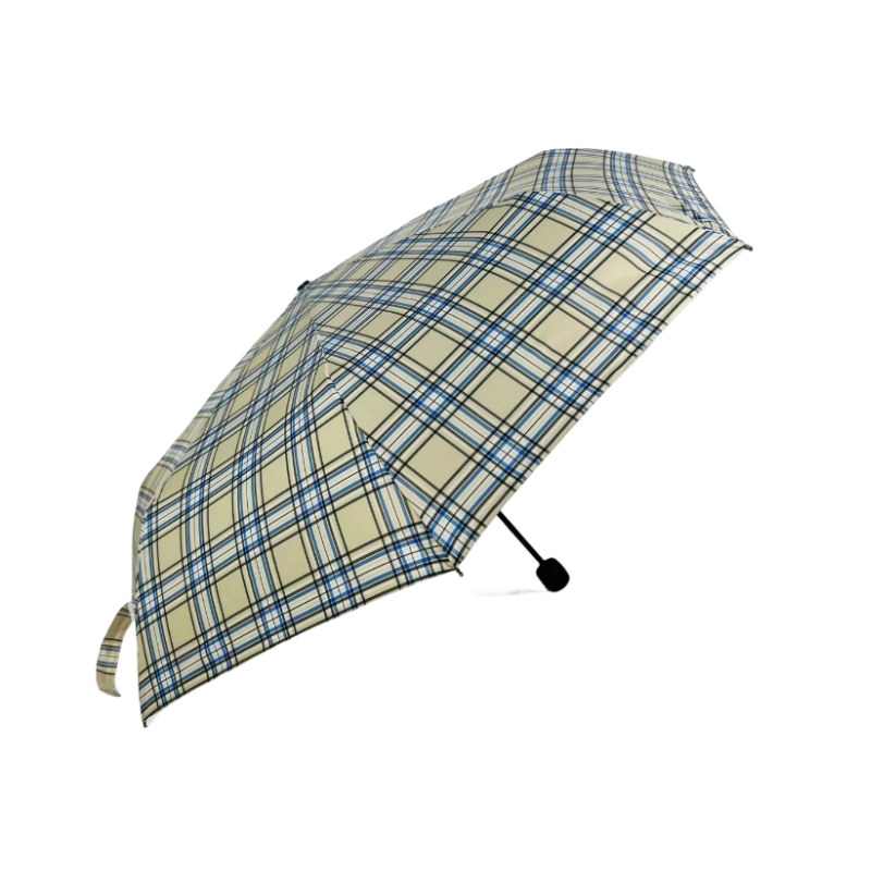 Fold dark Check Pattern Especial Handle Semi-automatic Foldable Umbrella