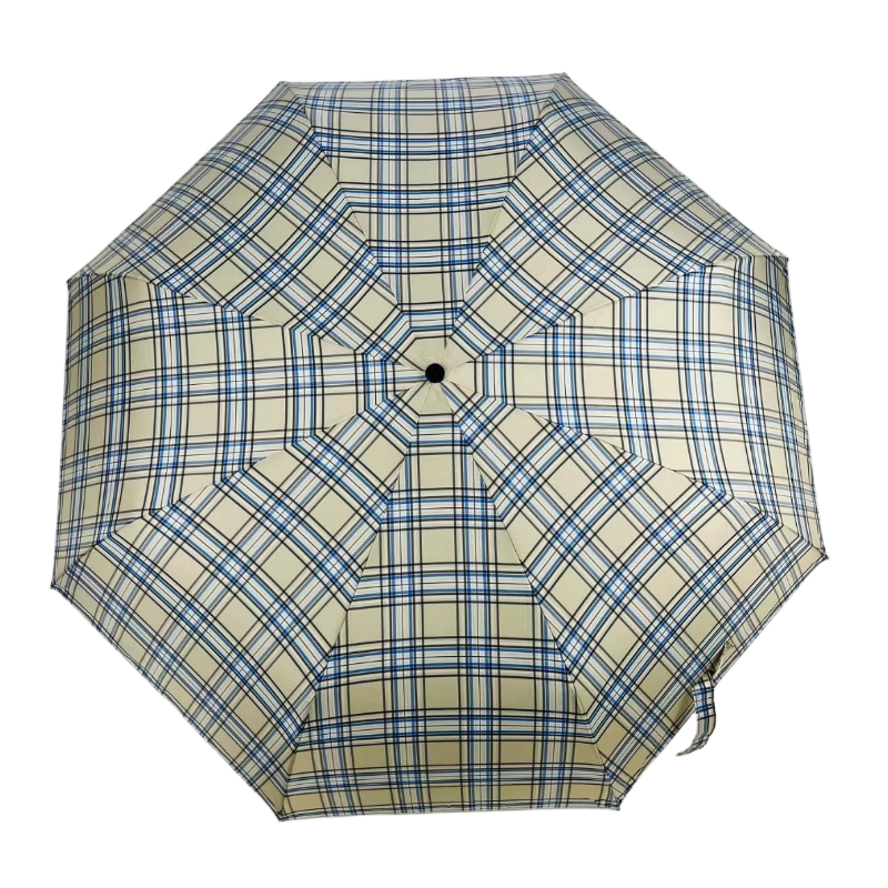 Fold dark Check Pattern Especial Handle Semi-automatic Foldable Umbrella