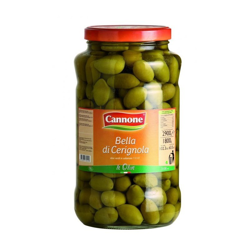 Cannone Whole Green Olives in Glass jar 2.9 kg / 1.7 kg drained - Made in Italy