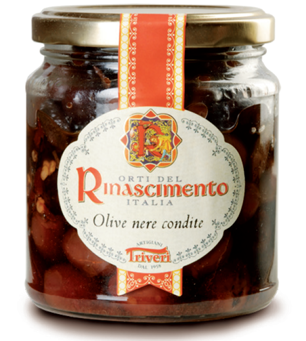 TRIVERI Pitted black olives in Glass jar 250 gr - Made in Italy