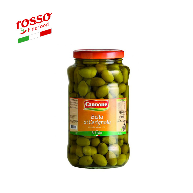 Cannone Whole Green Olives in Glass jar 2.9 kg / 1.7 kg drained - Made in Italy