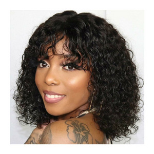 Factory Jerry Curly Bangs Wig With Fringe Wholesale 100% Hair Vendors Short Bob Human Wig