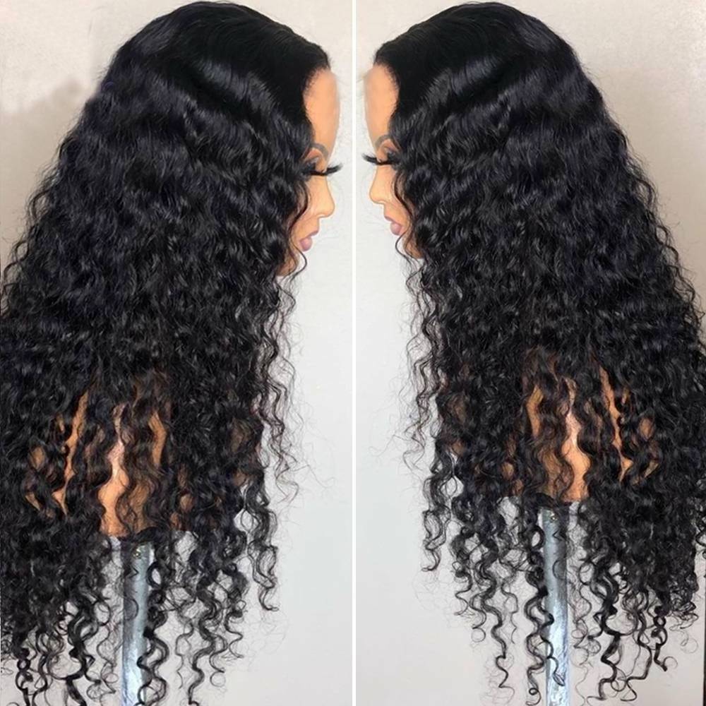 Wholesale vendors deep wave curly 100% hd full lace glueless human hair wigs for black women