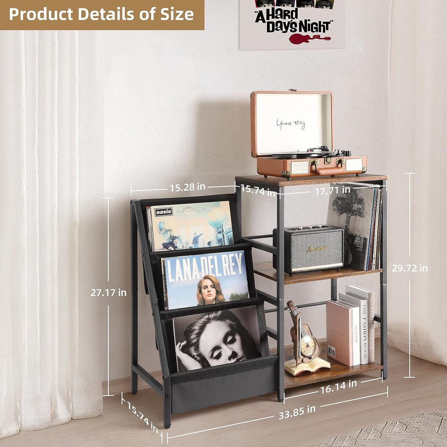 Vinyl Record Holder End Table 3-Tier Record Storage Turntable Stand Record Player Table Stand