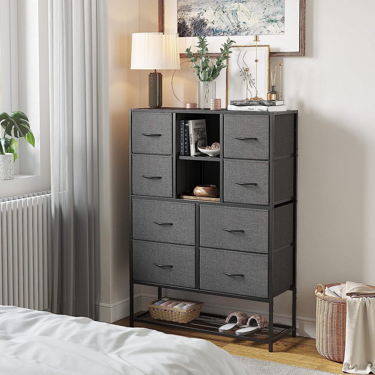 Modern 8-Drawer Dresser with Shoe Racks and Storage Space Storage Organizer 8 Drawer Dresser Closet Hallway