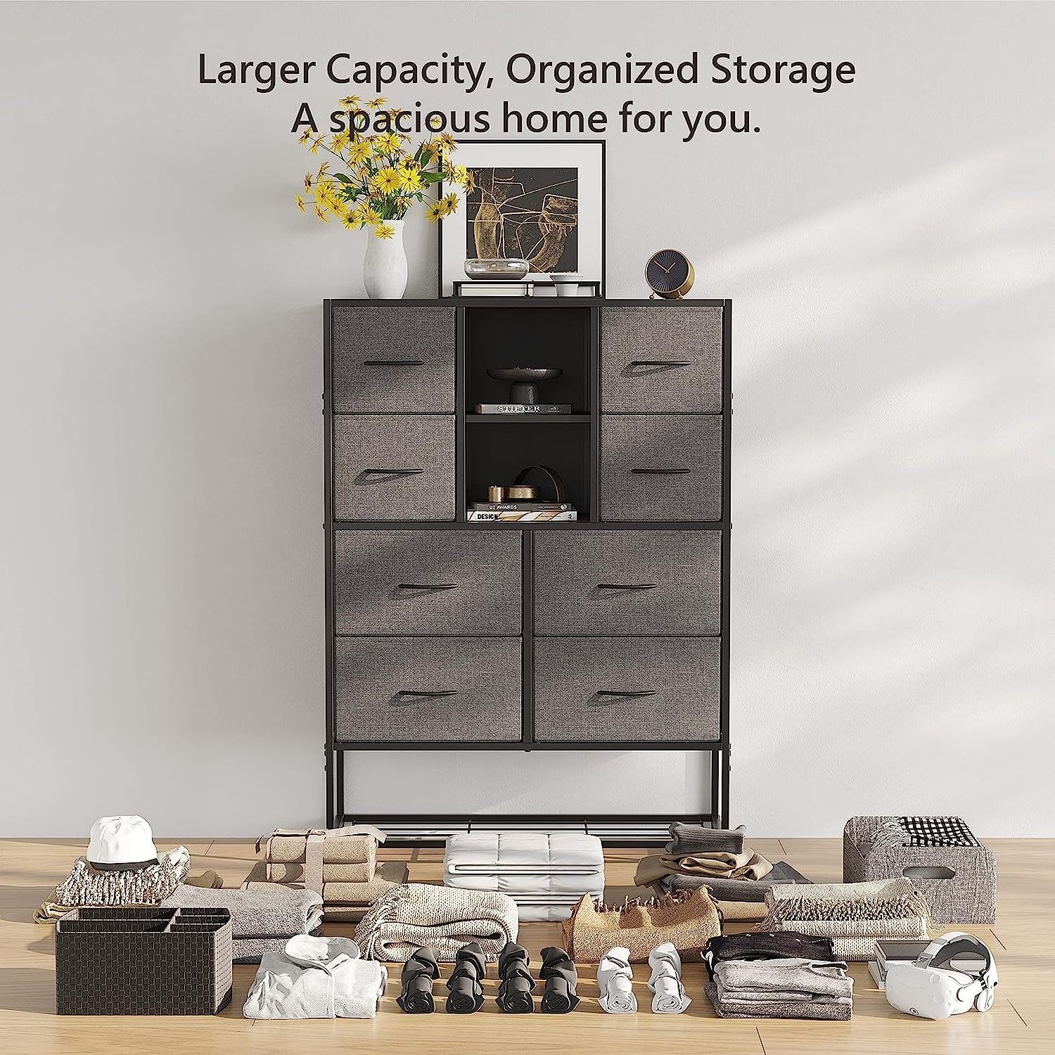 Modern 8-Drawer Dresser with Shoe Racks and Storage Space Storage Organizer 8 Drawer Dresser Closet Hallway