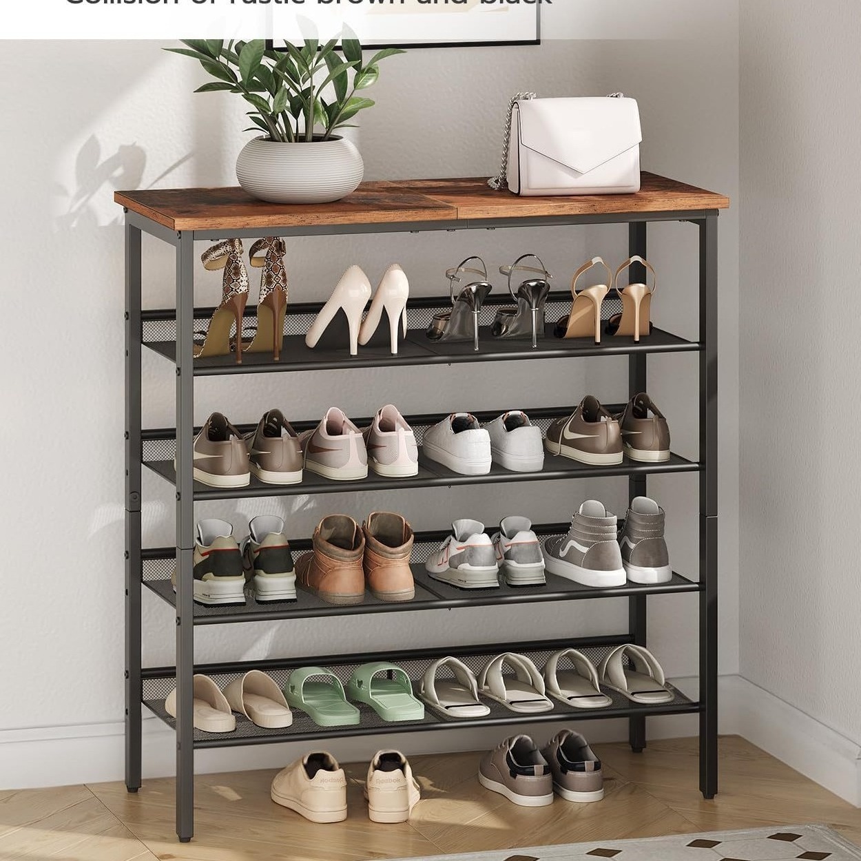 Durable Spacious Freestanding 16-20 Pairs of Shoes Adjustable Mesh Shelves 5-Tier Shoe Organizer Shoe Rack for Entryway