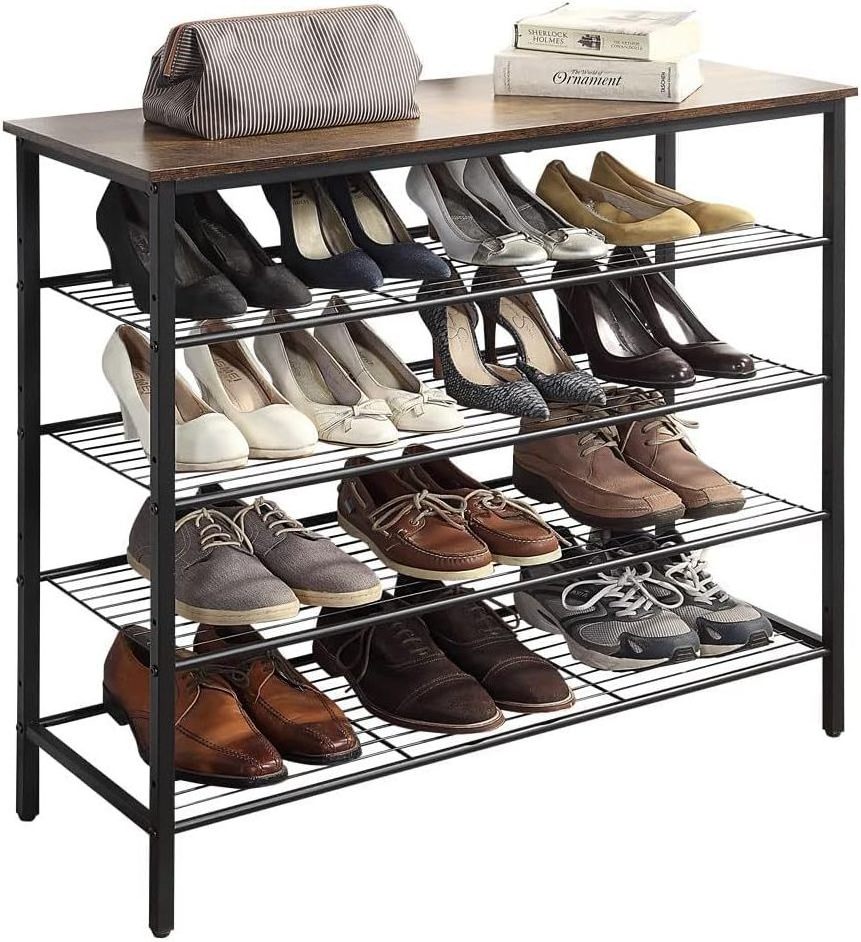 Entryway Hallway Closet Dorm Room 5-Tier Shoe Rack Organizer Metal Mesh Shoe Storage Shelf