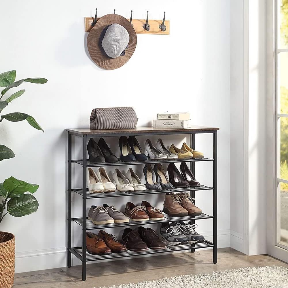 Entryway Hallway Closet Dorm Room 5-Tier Shoe Rack Organizer Metal Mesh Shoe Storage Shelf