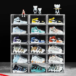 PET Double Door Open Design Plastic Stackable Acrylic  Display Clear Transparent Storage Bins Display Organizer shoe box