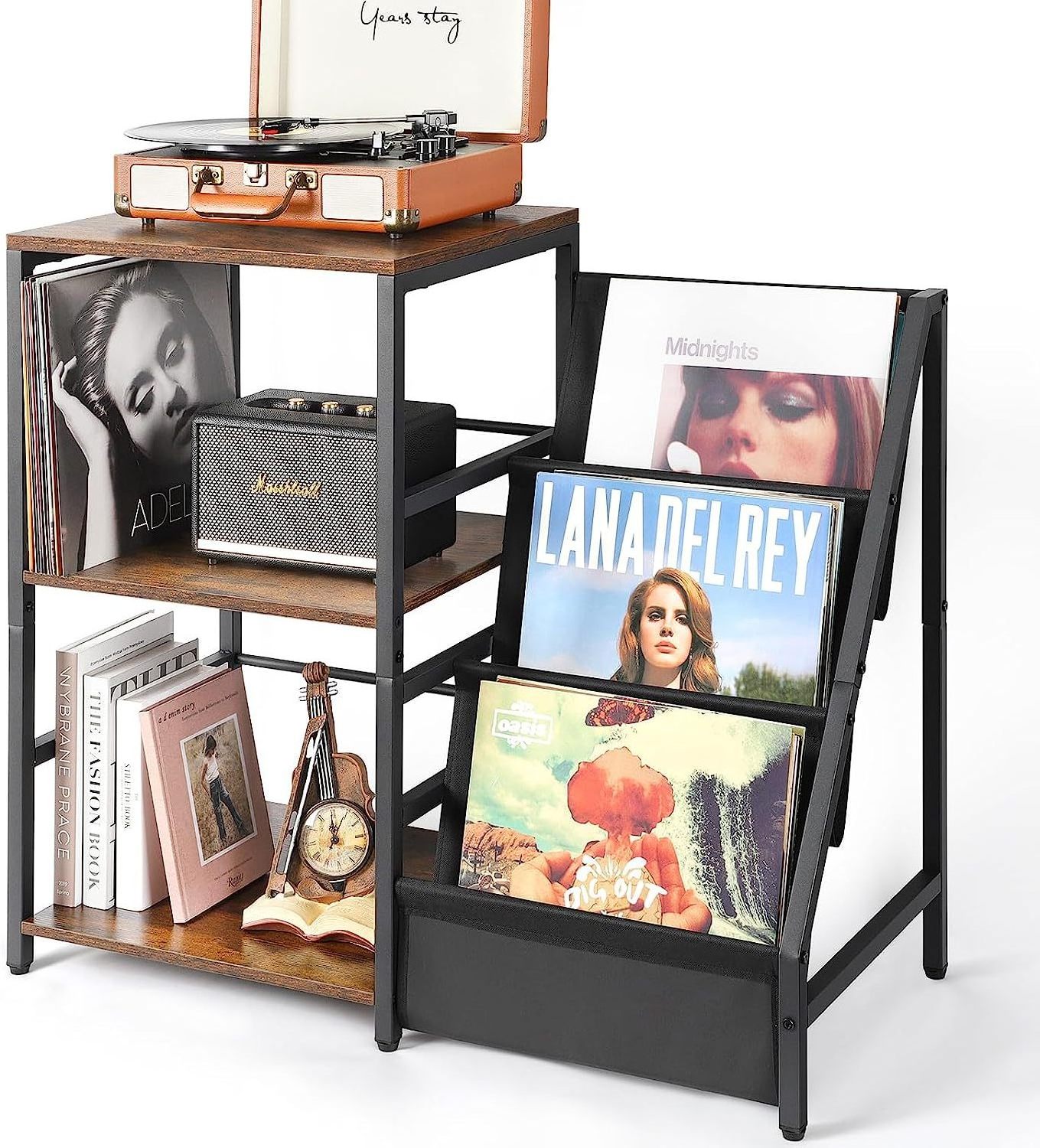 Vinyl Record Holder End Table 3-Tier Record Storage Turntable Stand Record Player Table Stand