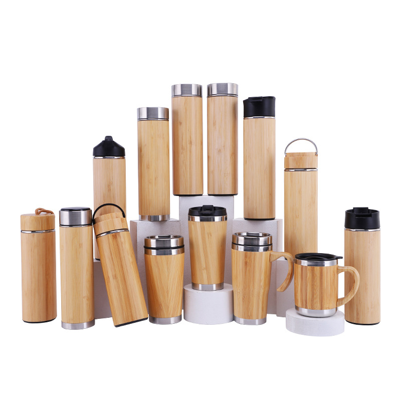 Thermos Stainless Steel Water Bottle Bamboo Shell Hot Water Tea Infuser Thermos Travel Mug Bottle Insulated Cup