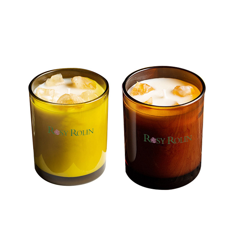 Custom Supplies Pillar Modern Mini Luxury Soy Wax Crystal Stone Home Handmade Scented Candles In Glass Jar