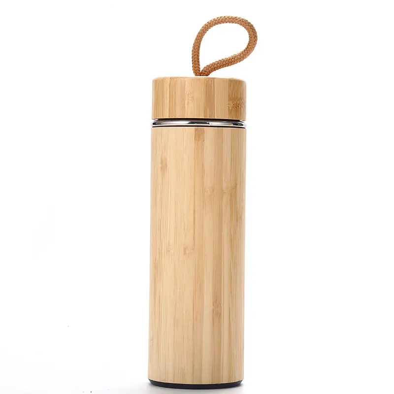 Thermos Stainless Steel Water Bottle Bamboo Shell Hot Water Tea Infuser Thermos Travel Mug Bottle Insulated Cup