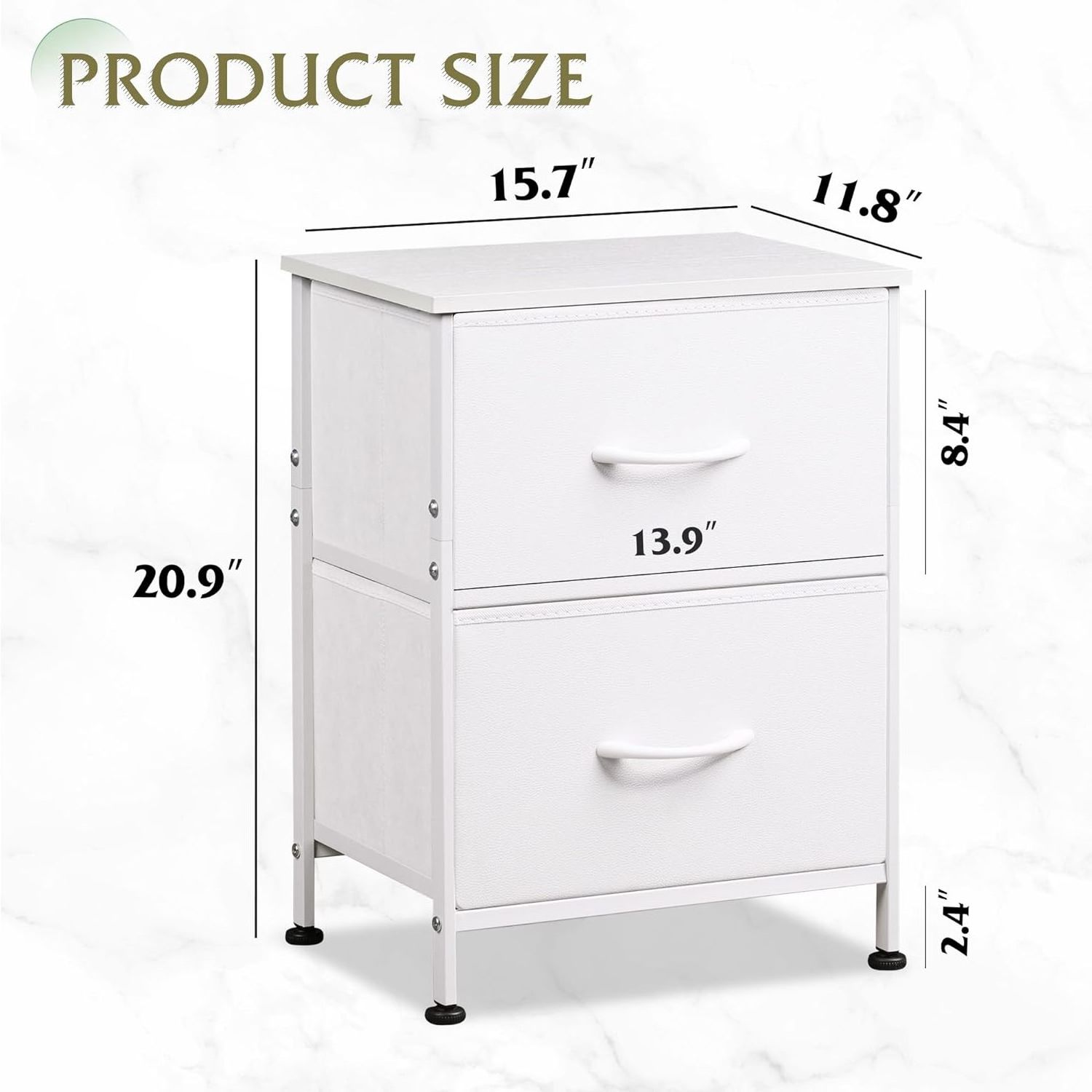 Nightstand 2 Drawer Dresser for Bedroom Small Dresser with 2 Drawers Bedside Furniture End Table with Fabric Bins for Bedroom