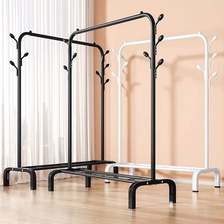 white and black hall entryway free standing tree hanging bag hat umbrella metal clothes hanger stand with shoe rack