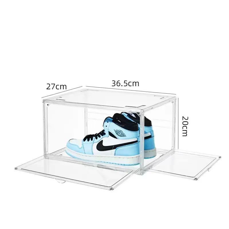 PET Double Door Open Design Plastic Stackable Acrylic  Display Clear Transparent Storage Bins Display Organizer shoe box