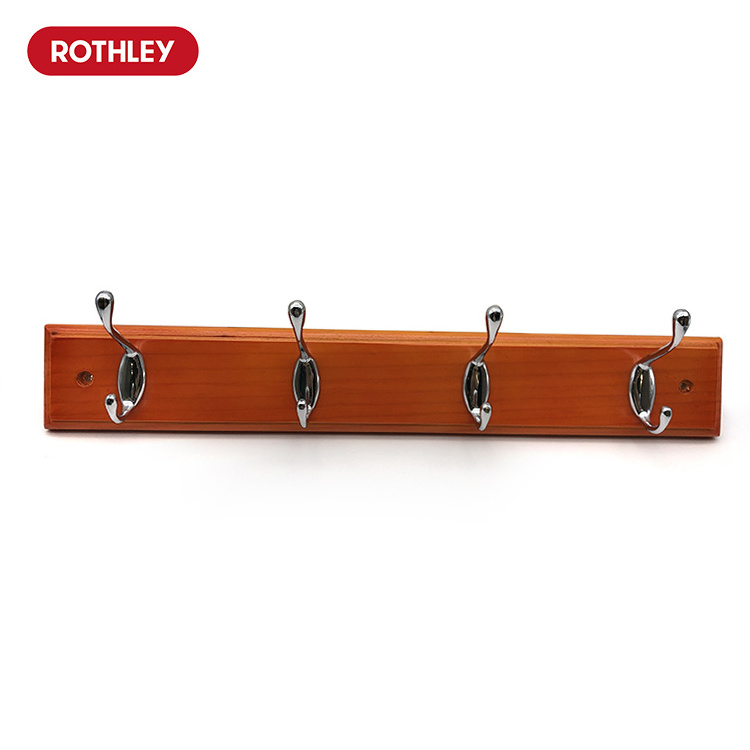 Rothley Bathroom Wall Mounted Coat Rack Solid Pine Wooden Wood Dual Double Hook Wall Mounted Clothes Towel Coat Robe Wall Hook