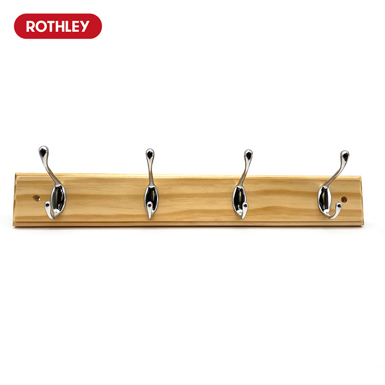 Rothley Bathroom Wall Mounted Coat Rack Solid Pine Wooden Wood Dual Double Hook Wall Mounted Clothes Towel Coat Robe Wall Hook