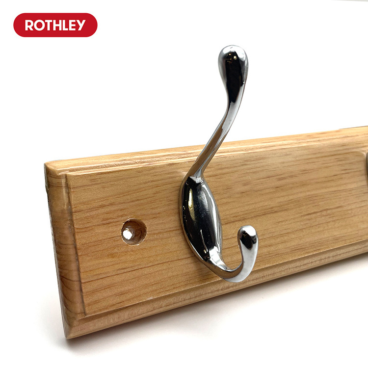 Rothley Bathroom Wall Mounted Coat Rack Solid Pine Wooden Wood Dual Double Hook Wall Mounted Clothes Towel Coat Robe Wall Hook