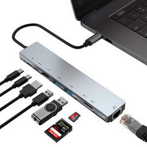 8-IN-1 USB HUB With Disk Storage PD100W USB C to HD-compatible M.2 SSD HUB Dock Station For Macbook Pro Air M1 M2