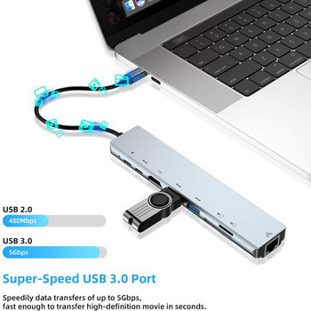 8-IN-1 USB HUB With Disk Storage PD100W USB C to HD-compatible M.2 SSD HUB Dock Station For Macbook Pro Air M1 M2