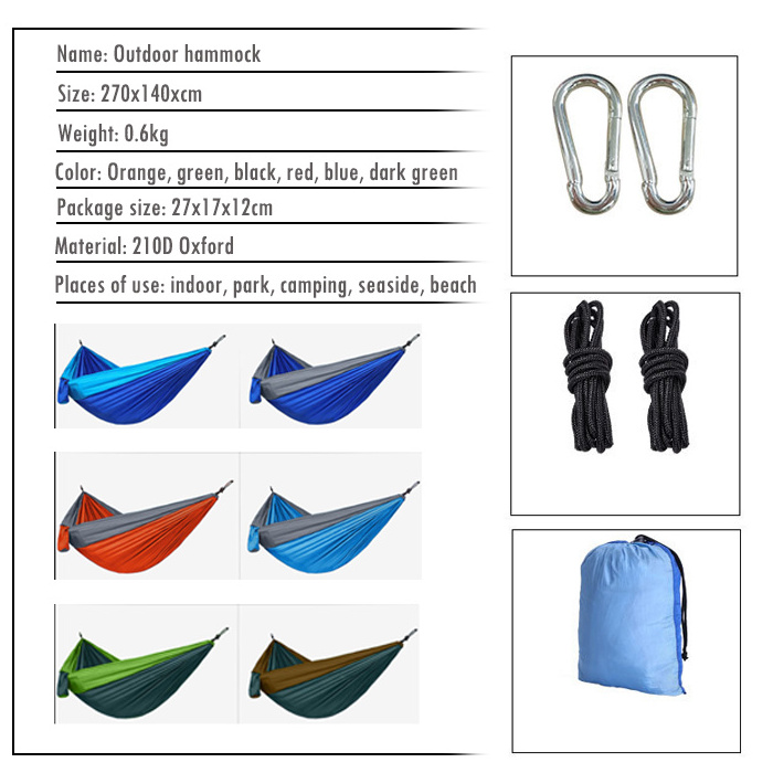 Hot selling Outdoor Portable Parachute Nylon Camping Hammock Hiking gear Folding hammock tent