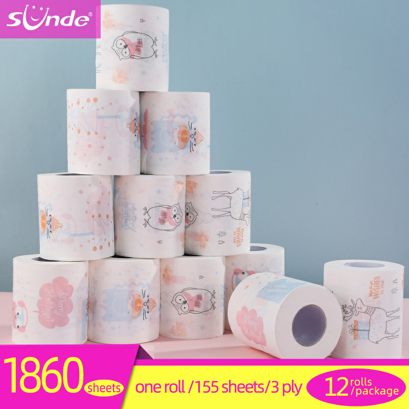 New arrival custom designed packing printed rolling cute toilet tissue paper uk