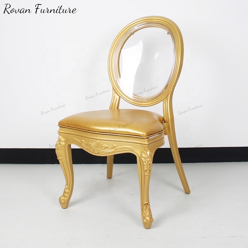 Clear backrest luxury gold resin chair modern design louis chair plastic dining chair