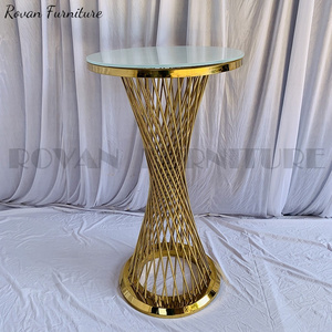 Wholesale luxury modern design gold stainless steel round glass top high bar table for wedding used