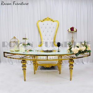 Serpentine Table Gold Glass Stainless Steel with Crystal Latest Style Luxury for Wedding Used Dining Table Dining Room Furniture