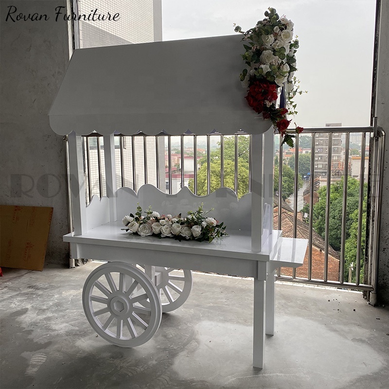 Modern wedding decoration baby shower sweets display white acrylic dessert cart candy cart with wheels