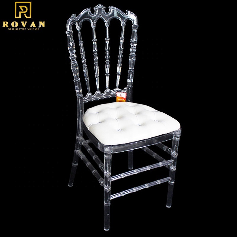 Wholesale Crown Crystal Chair Polycarbonate Crystal Clear wedding Chairs and event stackable transparent napoleon chair