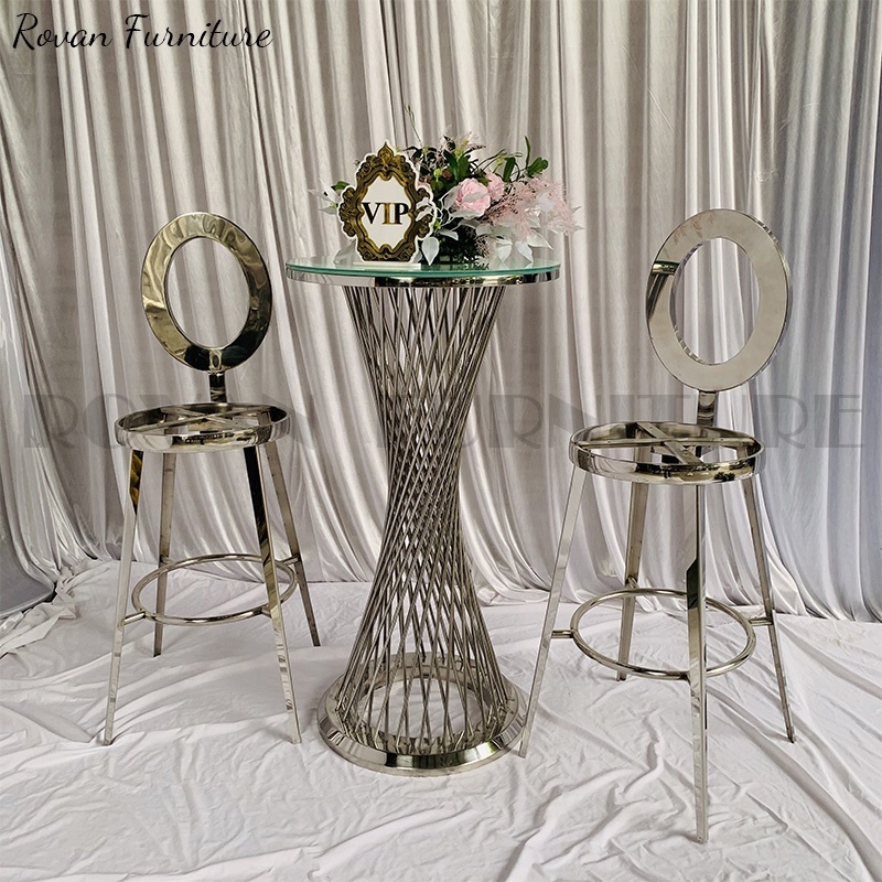 Wholesale luxury modern design gold stainless steel round glass top high bar table for wedding used