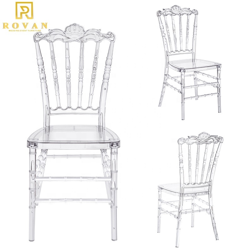 Wholesale cheaper stackable crystal clear royal used Wedding acrylic crystal chair plastic tiffany chair for Sale